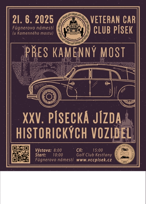 Letem proti času - plakát na akci XXV. písecká jízda historických vozidel „Přes kamenný most“